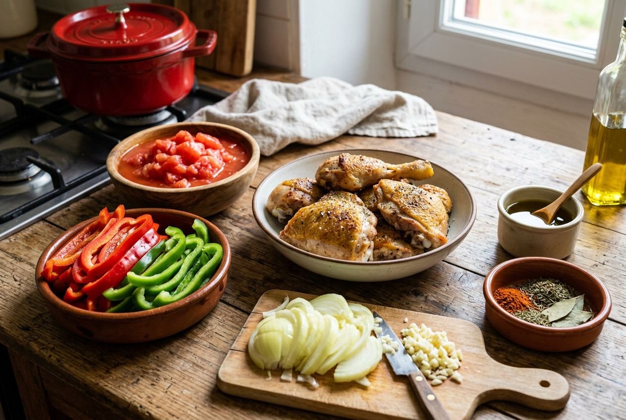Recette facile de poulet basquaise avec oignon et poivron